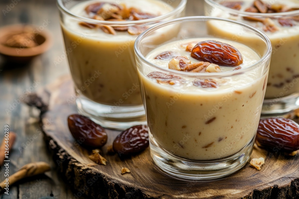 Susu Kurma or Smoothie Dates made from milk and dates or palm fruits. Popular as a Suhoor menu with generative ai Susu Kurma or Smoothie Dates made from milk and dates or palm fruits. Popular as a Suhoor menu with generative ai