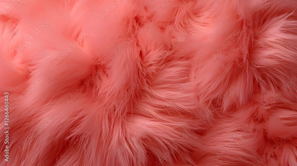 Luxurious Coral Pink Faux Fur Texture Soft Fluffy Fabric Background