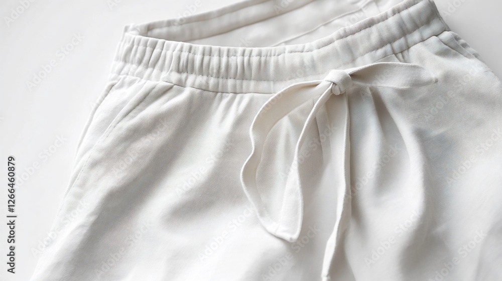Elegant Off-White Linen Shorts with Drawstring Waist Detail Elegant Off-White Linen Shorts with Drawstring Waist Detail