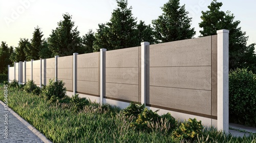 Wallpaper Mural Modern light beige fence along road, trees in background.  Use for home design, landscaping Torontodigital.ca