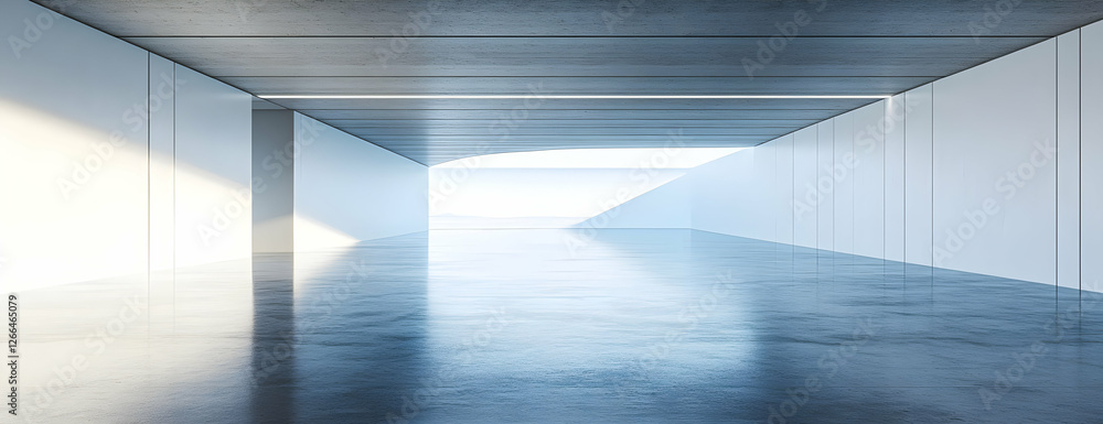 Obraz premium Sunlit modern hallway, empty space