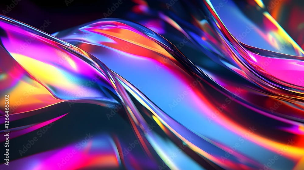 Captivating Holographic Glass Ribbons - Fluid Curves And Neon Glow In Abstract Digital Art Captivating Holographic Glass Ribbons - Fluid Curves And Neon Glow In Abstract Digital Art