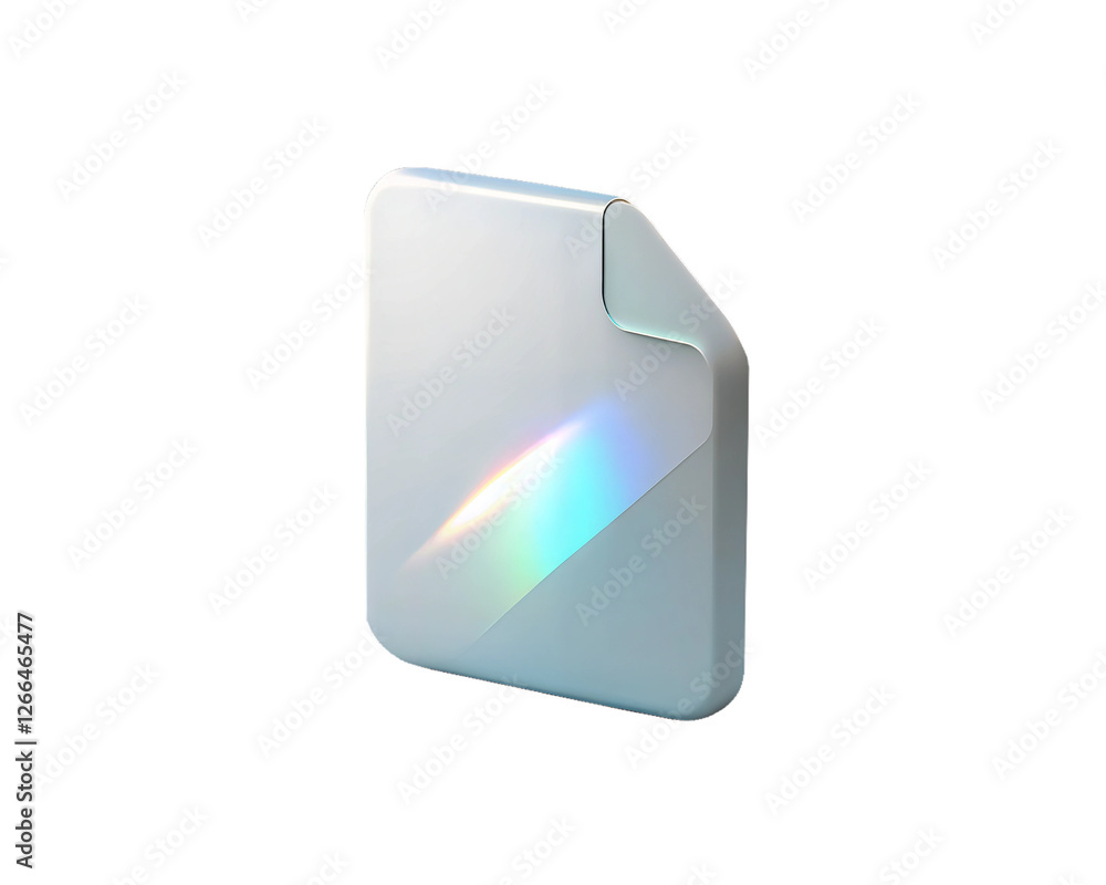 A modern holographic 3D icon of a file, isolated on white background, representing digital documents, storage, and data management in a sleek and contemporary design A modern holographic 3D icon of a file, isolated on white background, representing digital documents, storage, and data management in a sleek and contemporary design