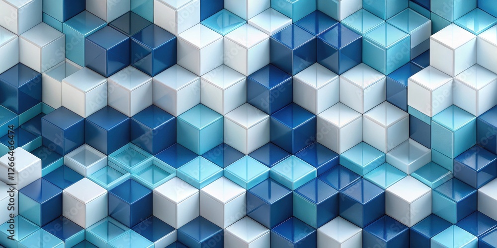 Fototapeta premium Abstract Composition of Interlocking Cubes in Varied Shades of Blue and White