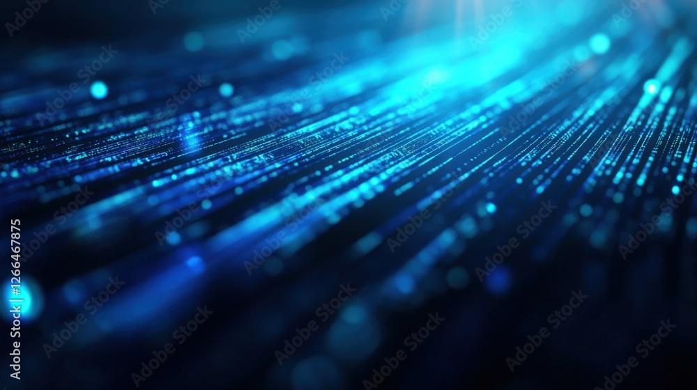 Blue data stream, digital flow, dark background, technology concept Blue data stream, digital flow, dark background, technology concept