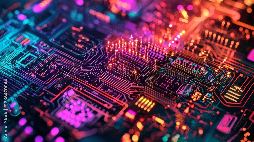 Futuristic Colorful Circuit Board with Lights and Glow Effects Futuristic Colorful Circuit Board with Lights and Glow Effects