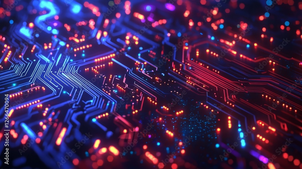 Obraz premium Futuristic Circuit Board Design with Glowing Lights and Colors