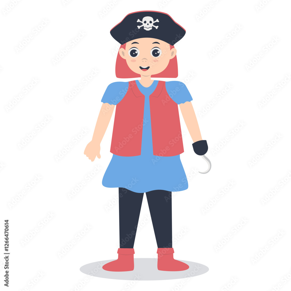 Cute Pirate Kid Illustration on White Background. Vector Cartoon Character.