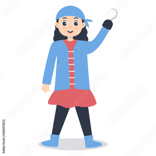 Cute Pirate Kid Illustration on White Background. Vector Cartoon Character.