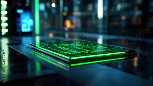 Wallpaper Mural Futuristic tablet displays code, city night background Torontodigital.ca