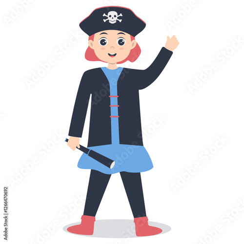 Cute Pirate Kid Illustration on White Background. Vector Cartoon Character.