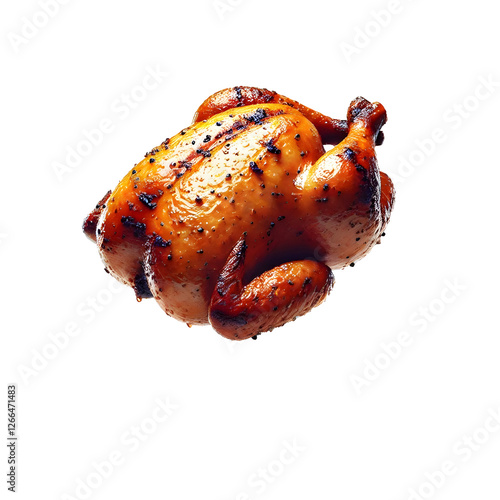 Delicious roasted chicken with a golden-brown, crispy skin, isolated on a transparent background. Perfect for food-related designs, menus, and culinary projects. AI-generated image with detailed textu photo