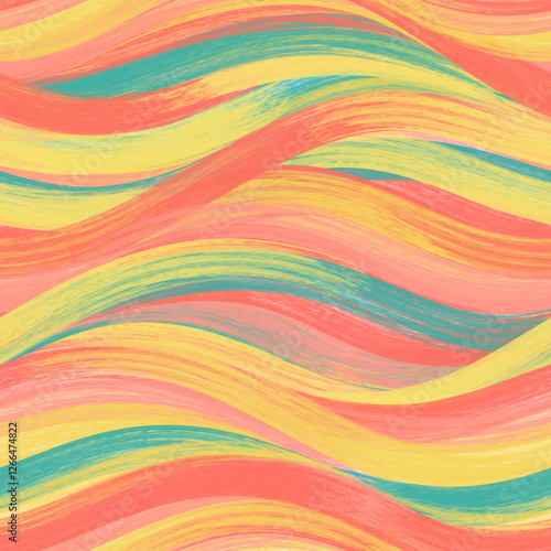 Watercolor brush stroke seamless pattern vector. Abstract colorful curve. Flowing line, wave. Elegant design for fabric, scarf, cloth, print, card, wrapping, paper, cover, banner, decor.