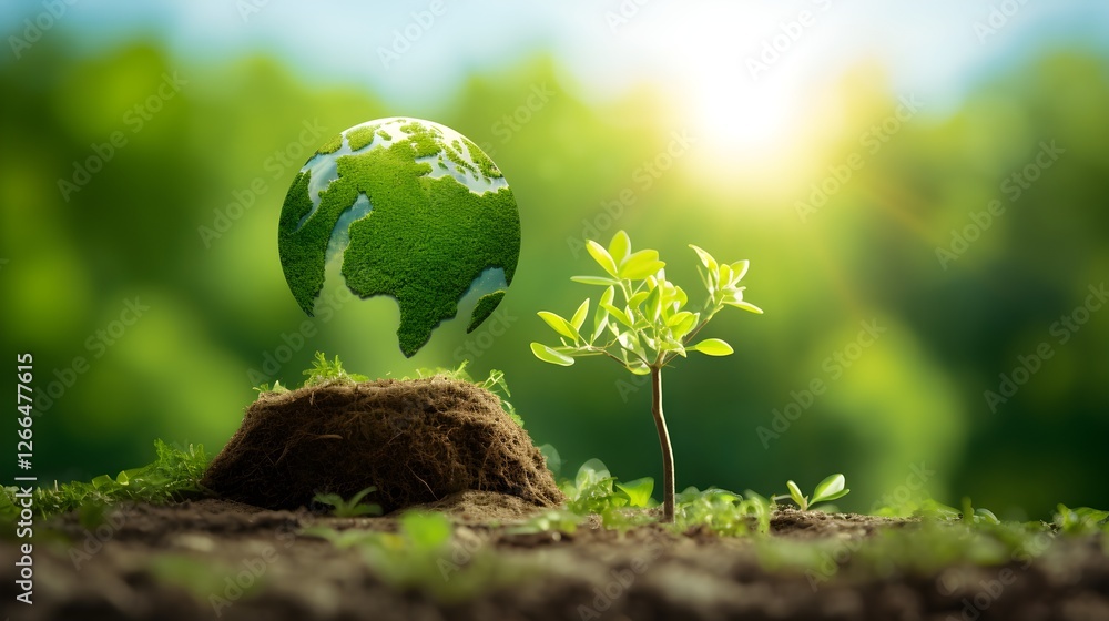 Green Earth Globe Concept Sustainable Growth Environmental Conservation Young Plant Sprout Green Earth Globe Concept Sustainable Growth Environmental Conservation Young Plant Sprout