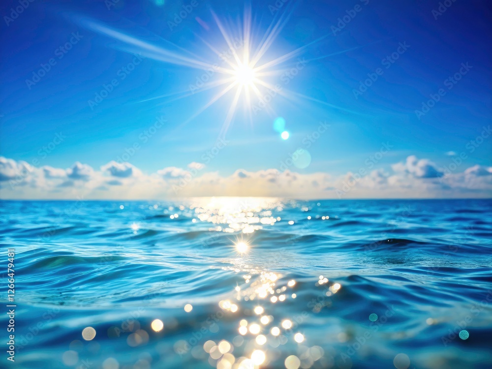 Bright sunbeams dance on the ocean's surface, a summer beach paradise. Bright sunbeams dance on the ocean's surface, a summer beach paradise.