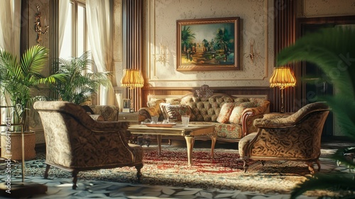 Elegant Vintage Living Room Interior with Classic Furniture Design