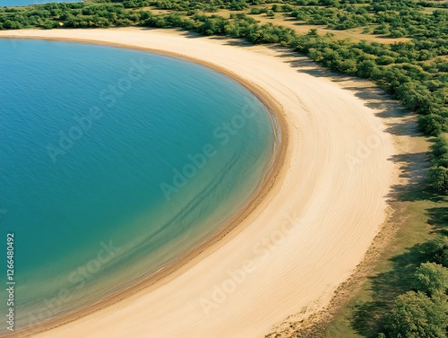 Aerial Beach with forest backdrop. Ideal summer background or promotional travel image photo