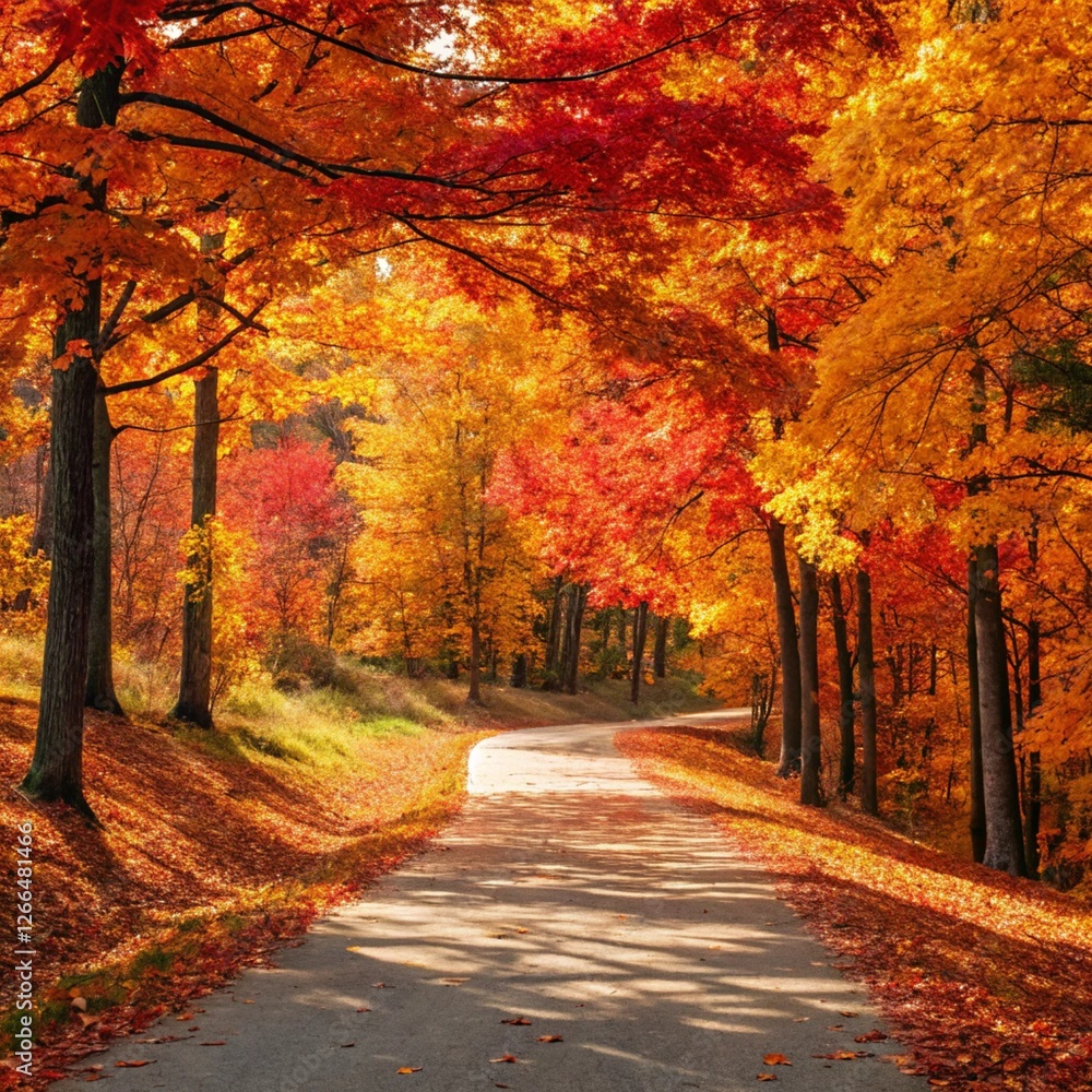 Naklejka premium Autumn road in the park