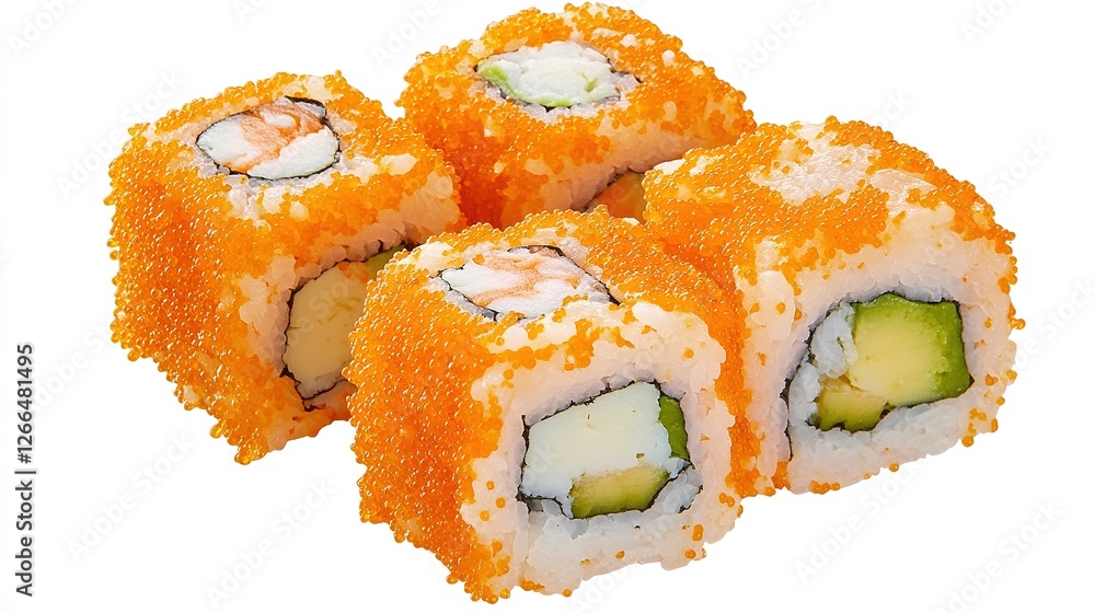 Delicious California Roll Sushi Featuring Fresh Crab, Creamy Avocado, and Crisp Cucumber Wrapped in Nori and Sushi Rice.