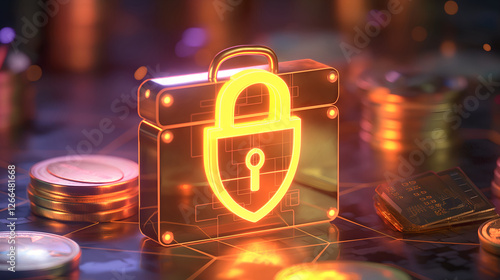 Shield with key, cyber security concept, internet,featuring a glowing shield with a key icon, symbolizing secure access, encryption, and data protection. photo