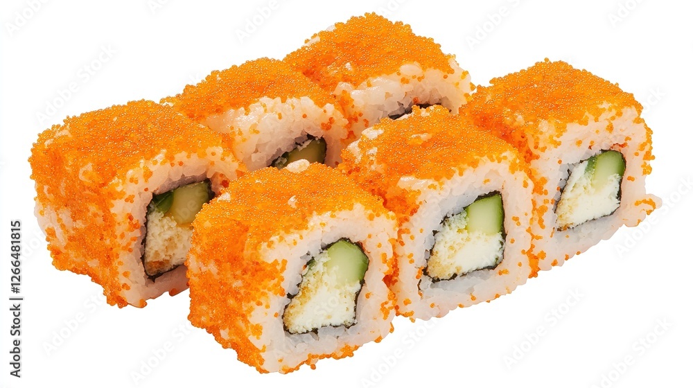 Delicious California Roll Sushi Featuring Fresh Crab, Creamy Avocado, and Crisp Cucumber Wrapped in Nori and Sushi Rice. Delicious California Roll Sushi Featuring Fresh Crab, Creamy Avocado, and Crisp Cucumber Wrapped in Nori and Sushi Rice.