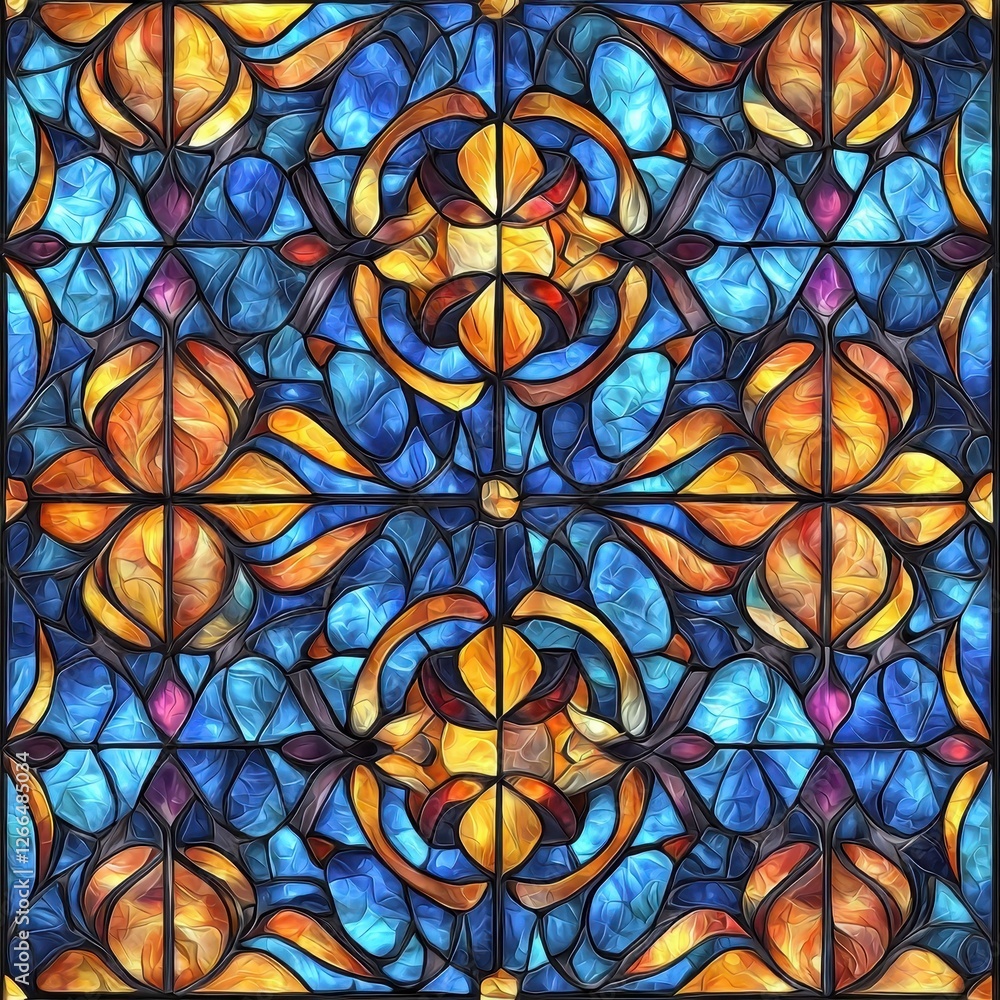 Intricate Seamless Stained Glass Window Pattern in Vibrant Colors Intricate Seamless Stained Glass Window Pattern in Vibrant Colors