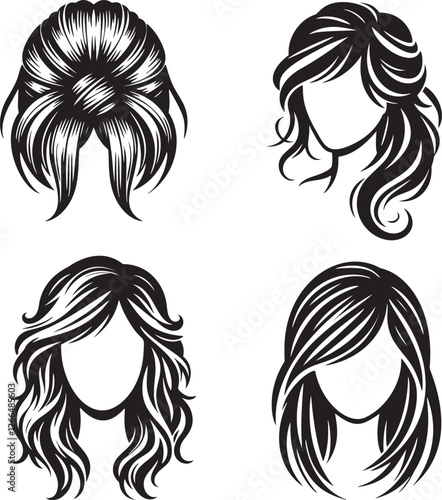Four hairstyles, black and white.