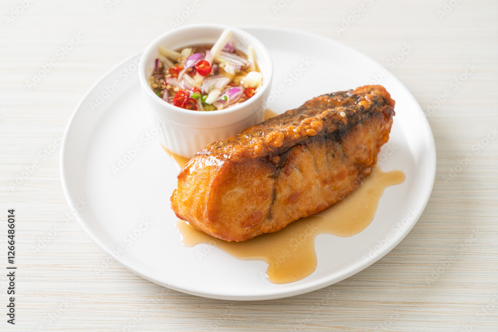 fried snapper fish with fish sauce and spicy salad