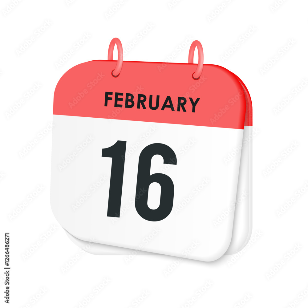 16th February daily calendar icon template. February 16 day calendar design. Single day calendar in vector illustration flat style. 16th February daily calendar icon template. February 16 day calendar design. Single day calendar in vector illustration flat style.