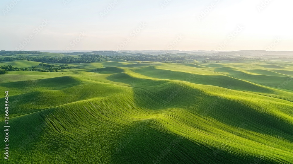 Aerial view of rolling green hills. Possible use Stock photo for nature, agriculture, travel, or tourism Aerial view of rolling green hills. Possible use Stock photo for nature, agriculture, travel, or tourism