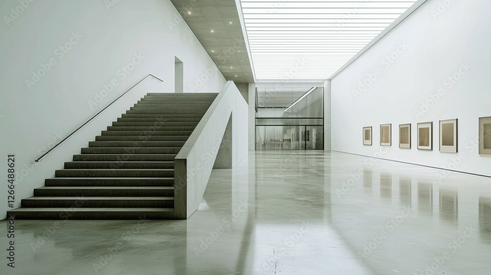 Modern Art Gallery Interior with Minimalistic Design and Stairs Modern Art Gallery Interior with Minimalistic Design and Stairs