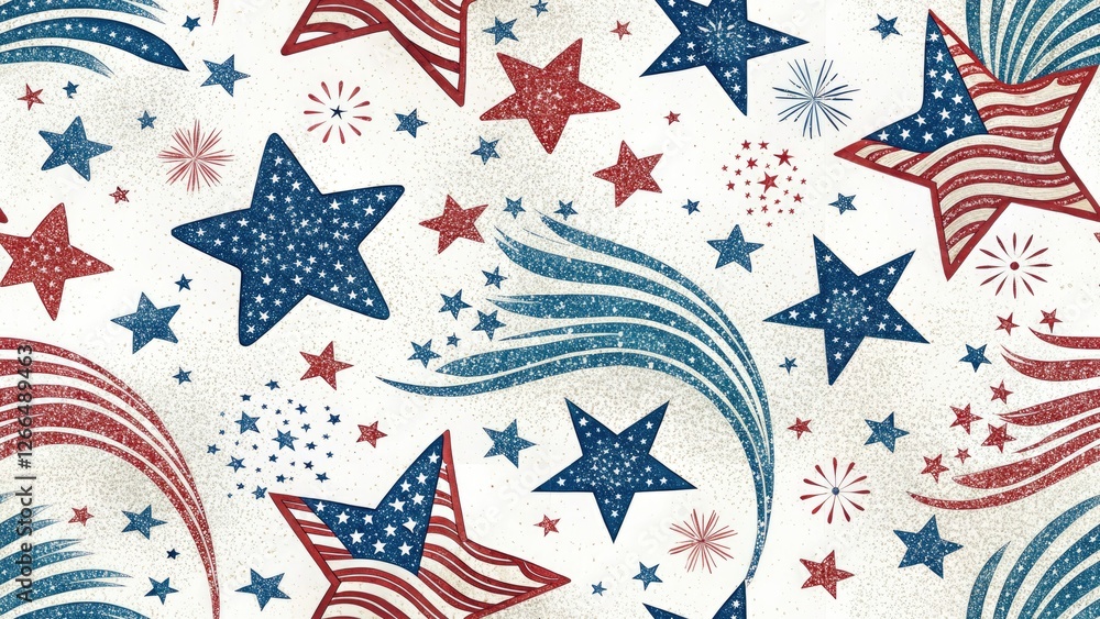 Fototapeta premium Tilt-Shift Memorial Day Glitter Pattern: Festive Patriotic Design, Miniature Photography Effect