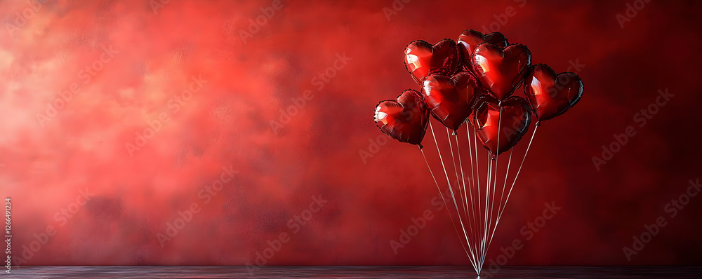 Obraz premium Red heart balloons, romantic backdrop