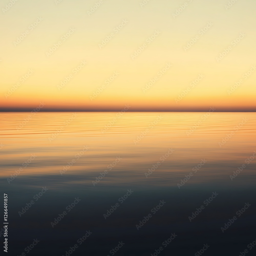 Obraz premium A serene landscape showcasing the calm water reflecting the soft hues of a sunset. The tranquil scene evokes a sense of peace and harmony with nature's beauty.