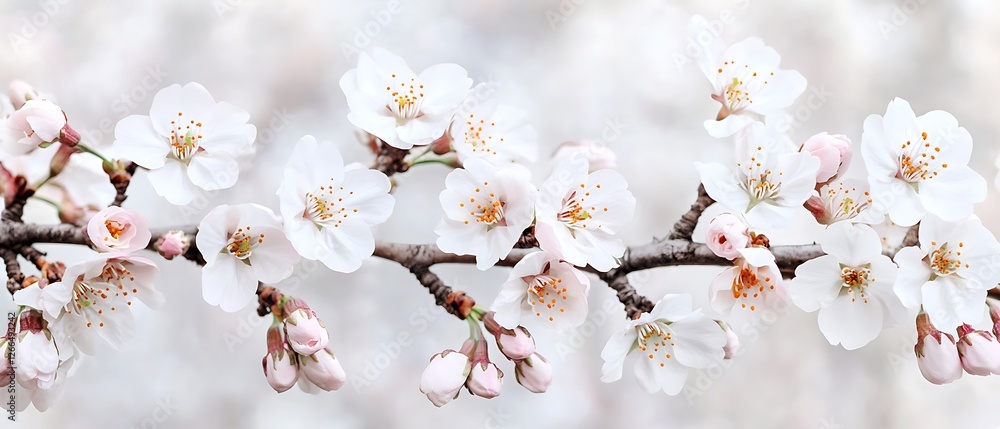 Blossom branch blooms in spring on blurry light background for banner use Blossom branch blooms in spring on blurry light background for banner use