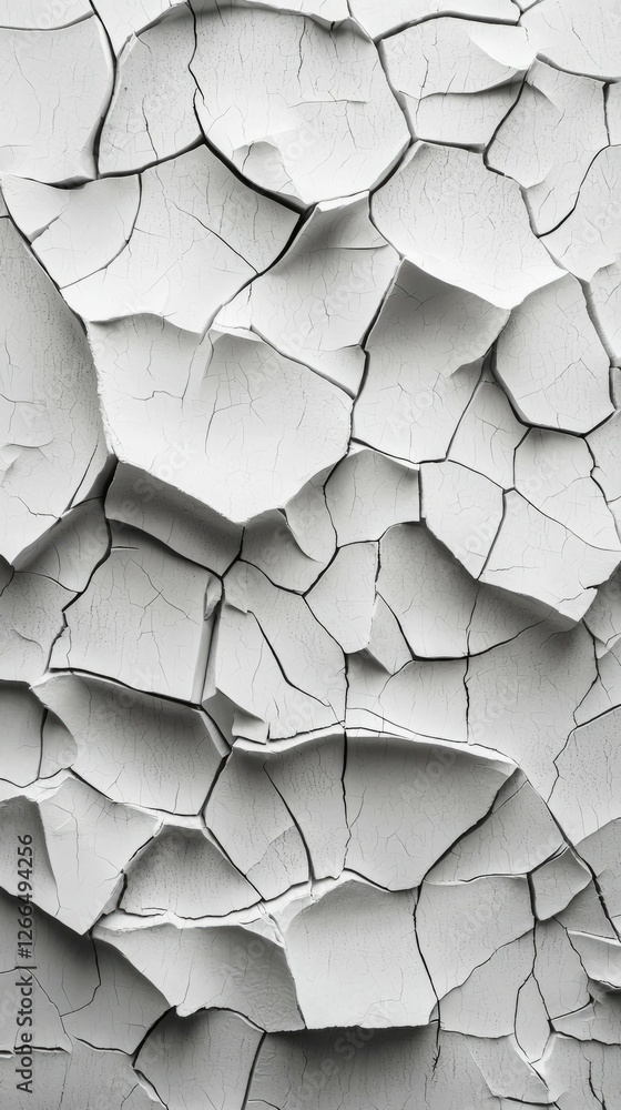 Cracked White Paint Surface with Detailed Texture and Patterns Cracked White Paint Surface with Detailed Texture and Patterns