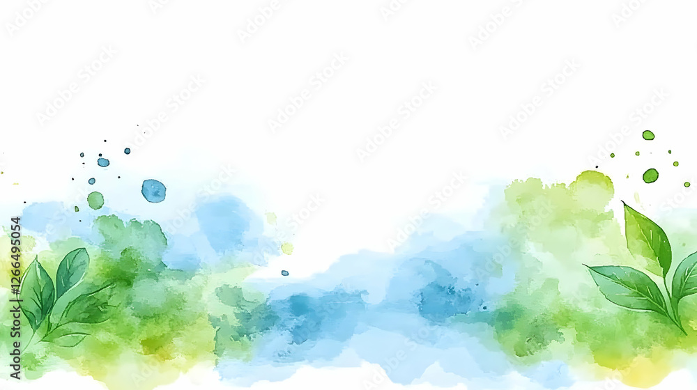 Green leaves watercolor nature banner