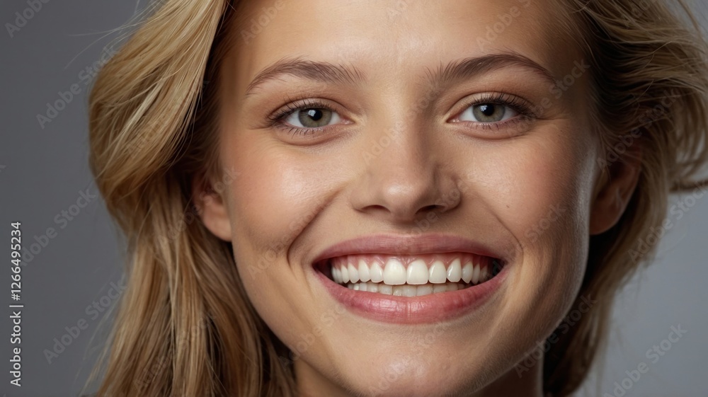 Smiling woman with blonde hair and perfect teeth Smiling woman with blonde hair and perfect teeth