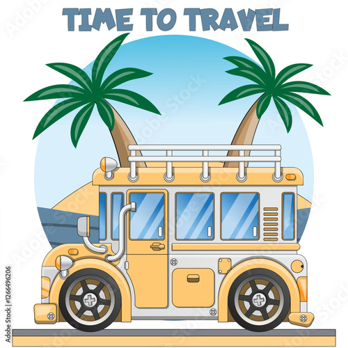 Traveling in a van. Isolated on white background. Vector illustration.