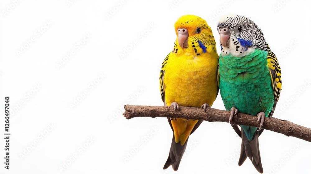 Obraz premium National Pet Day Cat Dog Colorful parakeets perched on a branch.