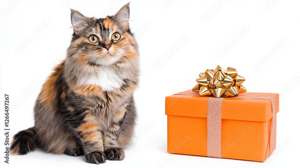 National Pet Day Cat Dog Cute cat beside a vibrant gift box. National Pet Day Cat Dog Cute cat beside a vibrant gift box.