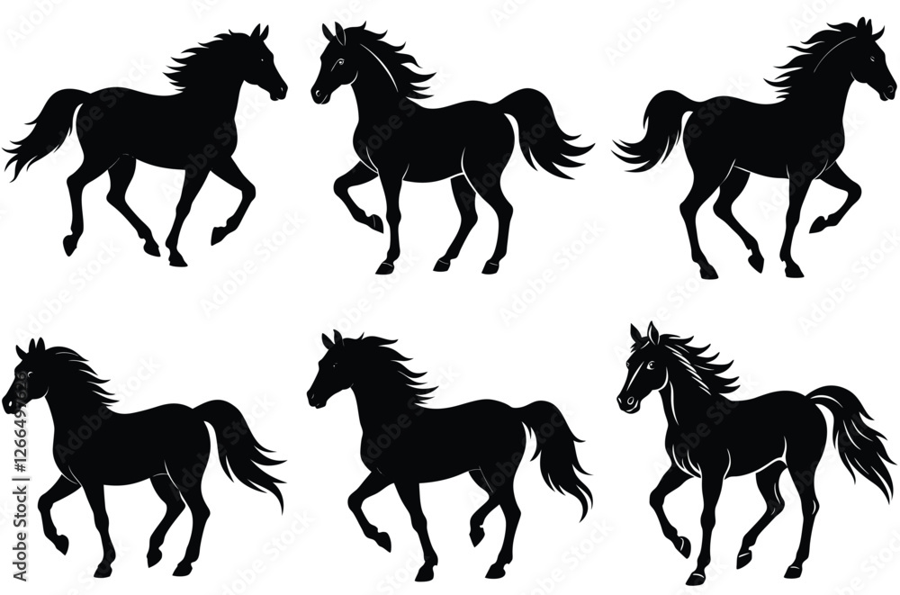 Wild horse silhouette set, race horse vector silhouette Wild horse silhouette set, race horse vector silhouette