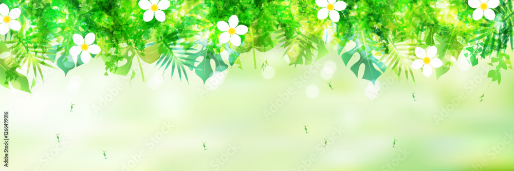 ヤシ　プルメリア　観葉植物　背景