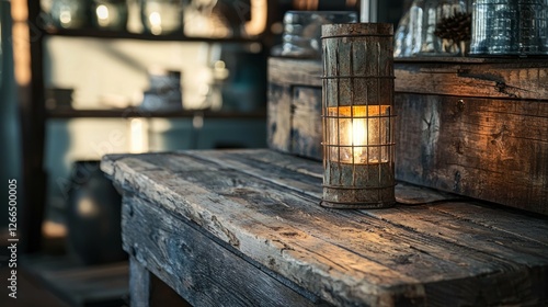 Rustic Lantern on Wooden Table in Cozy Interior Setting
