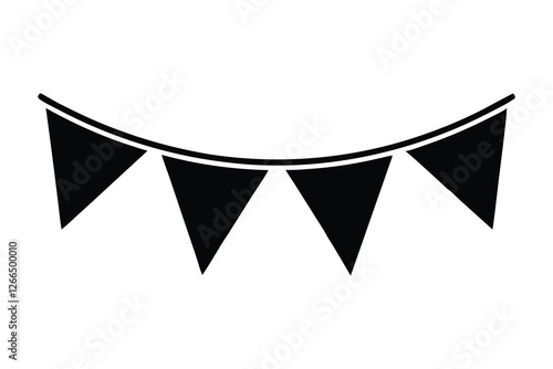 bunting flags black silhouette party decoration, garland pennant decoration, festive ornament vector, banner, Party garland, birthday element isolated on white