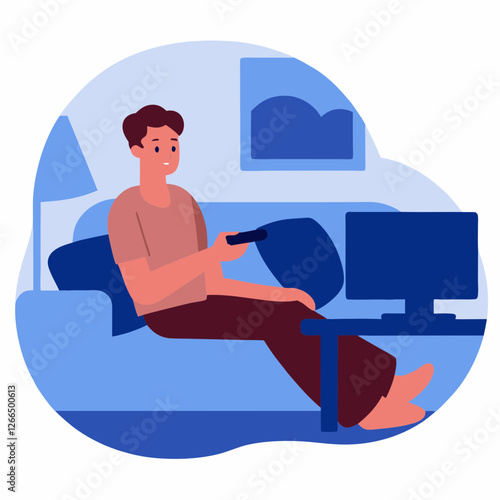 Man watching TV on couch at home