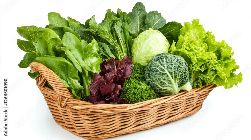 Basket Filled with Fresh Assorted Green Leafy Vegetables for Healthy Eating Basket Filled with Fresh Assorted Green Leafy Vegetables for Healthy Eating
