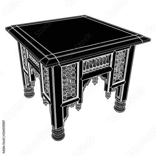 Antique Coffee Table Vector. A vector Illustration Of Egyptian Vintage Wooden Table Isolated On White Background.