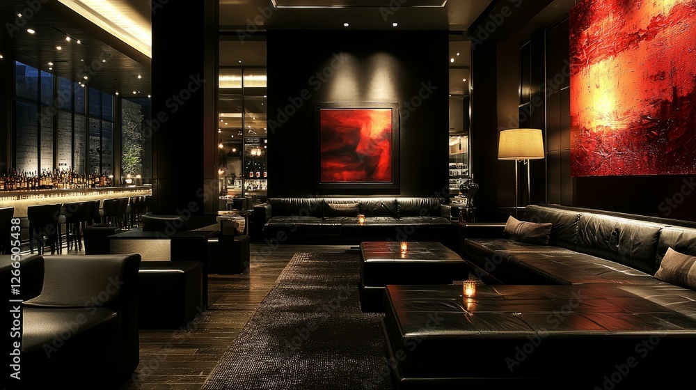 Obraz premium Elegant Lounge Interior with Contemporary Art and Ambient Lighting