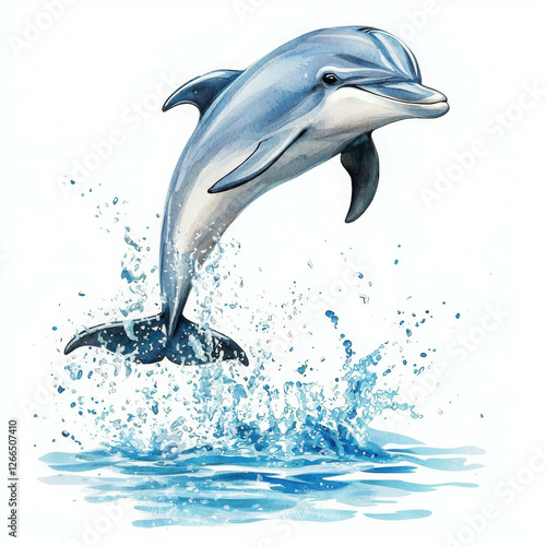 Wallpaper Mural Playful Dolphin Watercolor Illustration in Vibrant Colors and Dynamic Pose Torontodigital.ca